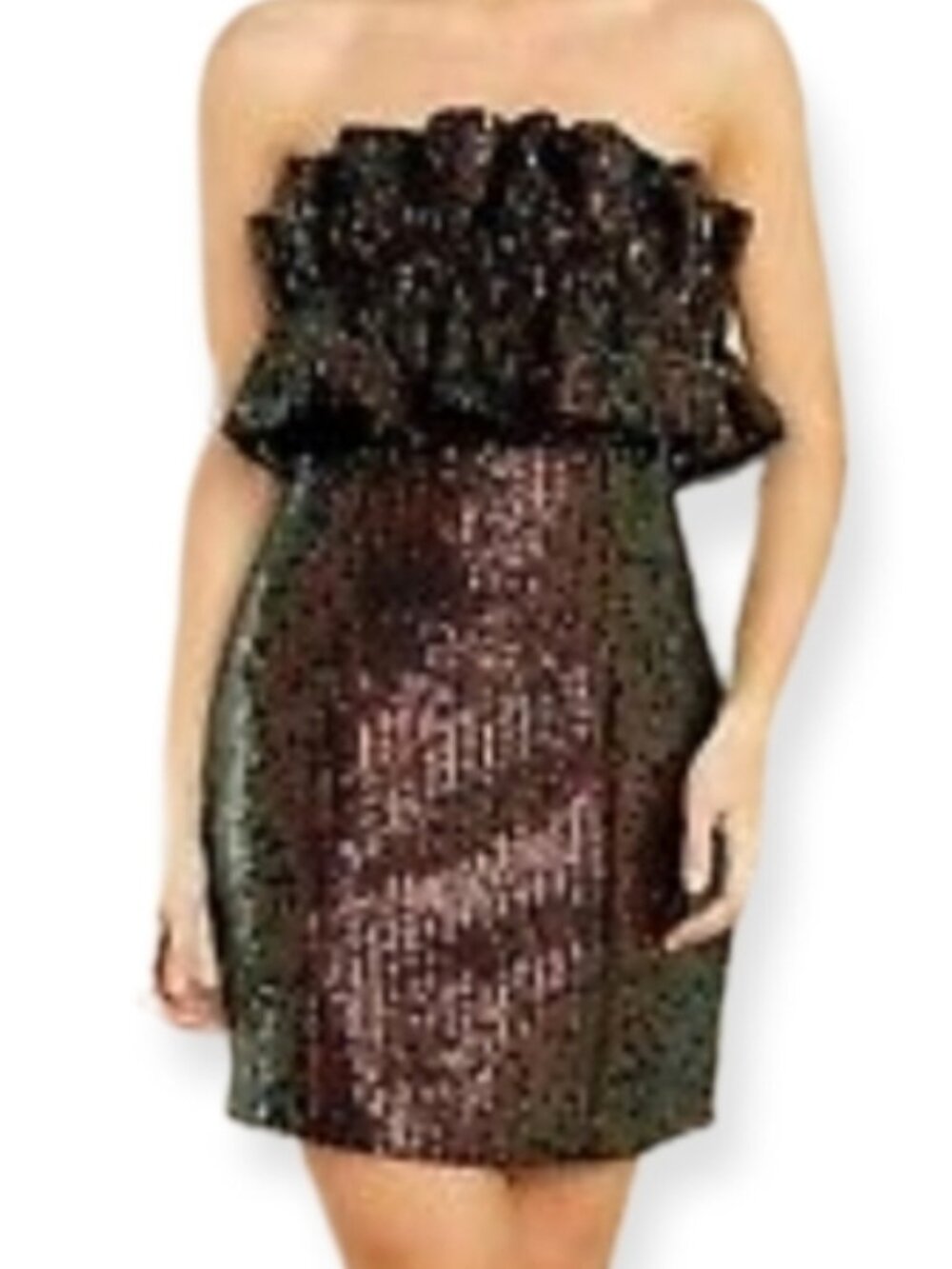 DO+BE Ruffle Sequin Stretch Disco Party Structured Strapless Mini Dress